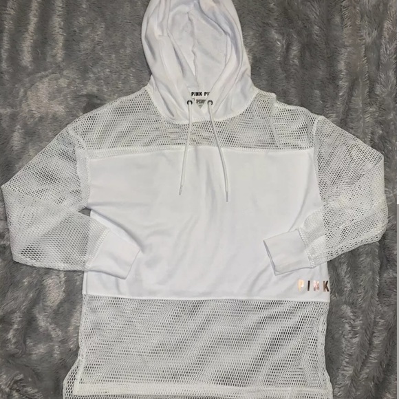 white fishnet hoodie